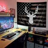 VEIGIKE American Flag Hunting Tapestry, Western Black and White Country Deer Tapestry Wall Hanging for Men Bedroom Room, Rustic Camo Tapestries Poster Blanket College Dorm Home Decor 60X40 Inches