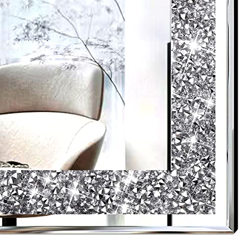 2 Piece Wall Mirrors, Crush Diamond Mirrors Decor, Silver Decorative for Living Room Bedroom, Bathroom. (12”x12”)
