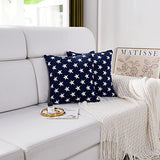 Sunday Praise Set of 2 Soft Chenille Decorative Patriotic Throw Pillow Cover Case Geometric Stars July 4th Accent Square Cushion Cover Case Sham for Couch Sofa Bed Car 18 x 18 Inch 45x45 cm (Blue)
