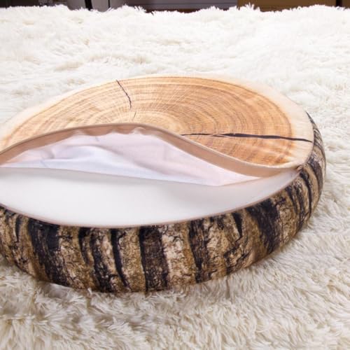 HYSEAS Decorative Round Throw Pillow, 3D Digital Print Comfortable Funny Cute Wood Log Pillow Circle Seating Floor Cushion for Home, Couch, Sofa, Bedroom, Stump, 16 x 2.75 Inch, 2 Pack