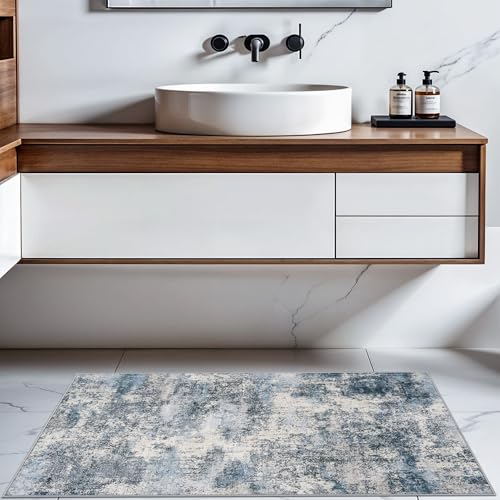 2x4 Rug for Entryway Washable: Non Slip Abstract Runner for Kitchen Blue