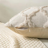 Set of 2 Soft Moroccan Throw Pillow Covers 18x18 Inch Plush Boho Decorative Pillow Cover Accent Cushion Case for Couch Sofa Bed, Beige