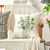 AVOIN Colorlife Home Sweet Home Eucalyptus Leaves Throw Pillow Covers 18x18 Inch Set of 4, Spring Summer Seasonal Decorations
