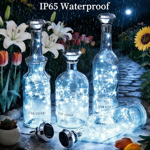 ANGMLN Solar Diamond Shaped Wine Bottle Cork Lights 10 Pack Solar String Fairy Lights Outdoor Waterproof for Wedding Holiday Garden Patio Pathway Bar Concert Indoor Outdoor Decorative (Cool White)