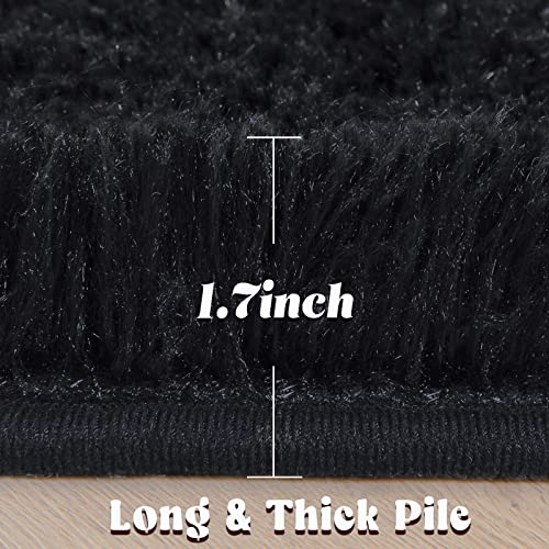 junovo Round Rug 6x6 Feet Fluffy Soft Area Rugs for Kids Girls Room Princess Castle Plush Shaggy Carpet Cute Circle Nursery Rug for Kids Teen's Bedroom Home Decor Large Circular Carpet, Black