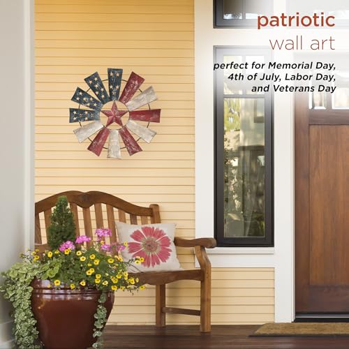 Alpine Corporation 21" Tall Indoor/Outdoor Patriotic Windmill Wall Art Decor