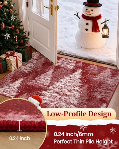 Christmas Runner Rug 2x8 for Hallway, Washable Soft Kitchen Rug Red
