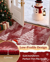 Christmas Runner Rug 2x8 for Hallway, Washable Soft Kitchen Rug Red