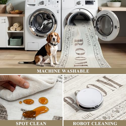 20"x60" Non-Slip Laundry Room Rug: Stain and Water Resistant Washable Laundry Mat - Durable Light-Weight Runner Farmhouse Home Decor - Soft Low-Pile Carpet for Laundry Bathroom Washroom 20"x60" Beige