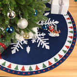 MACTING Christmas Tree Skirt, 30 Inch Round Blue Polyester Christmas Tree Skirts with Big Snowflake and Christmas Tree Printed for Holiday Party Rustic Xmas Tree Decoration