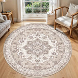 6ft Washable Kitchen Round Rug: Non-Slip Circle Area Rug for Living Room Dining Room Under Table Low Pile Soft Circular Carpet Water Resistant Durable Mat for Newlywed Cozy Home Decor(6ft-Round,Beige)
