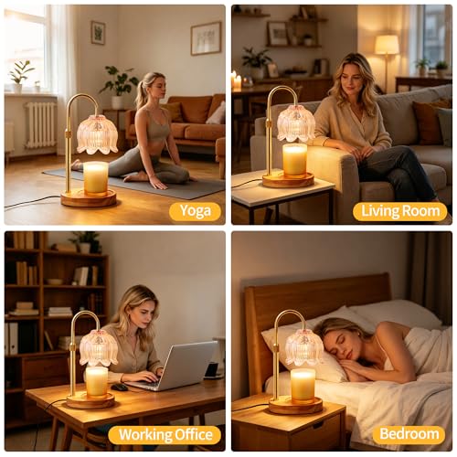 Flower Candle Warmer Lamp for Jar Candles with Timer & Dimmer, Adjustable Height Fits Large Jars up to 7.08" Tall, Flameless Wax Warmer, Cozy Bedroom Home Decor, Gift for Mom Women