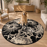 Findosom Washable Round Rug 4ft, High-Low Textured Floral Circle Area Rug