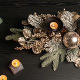 YULETIME 28" Christmas Triple Candelabrum, Golden Baubles, Berries & Leaves