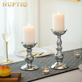 Nuptio Pillar Candle Holders Metal Candle Holder Ideal for 3 inches Candles, Silver Candle Holder for Living Room, Gardens, Spa, Aromatherapy, Incense Cones, Wedding, Party, 2 Pcs