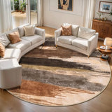 6ft Round Rugs for Living Room, Modern Abstract Washable Rug Brown