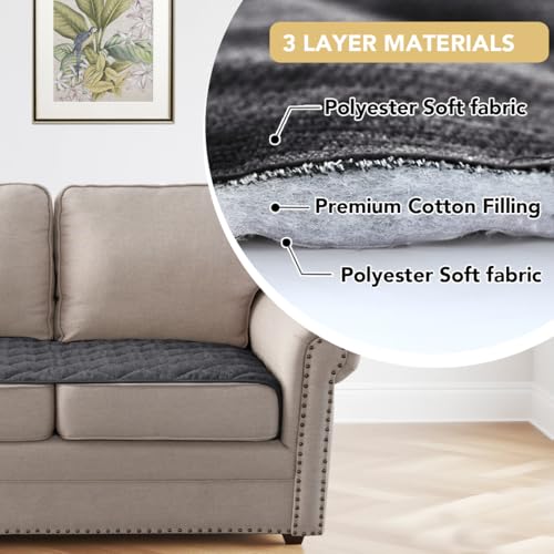 H.VERSAILTEX Couch Cover Chenille Pet Fuzzy Sofa Covers for 3 Cushion Couch Anti Slip Washable Sofa Slipcovers with Strap Soft Couch Protector Cover for Dogs Cats Kids(27.6" x 71", Grey)