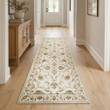 jinchan 3x8 Traditional Floral Rug, Washable Runner Rug, Oatmeal Rust