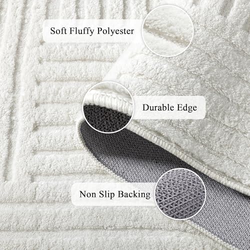 SHACOS Soft Cozy Fluffy Arch Pattern High-Low Pile Area Rugs 6'x9' Large Non Slip Washable Modern Geometric Rug Scandinavian Minimalist Carpet for Living Room Bedroom Dining Room, Cream White