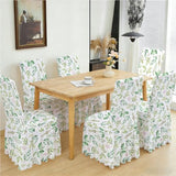Dining Chair Covers with Skirt Stretch Dining Chair Cover with Printed Design Removable Long Ruffled Skirt Parson Chairs Slipcovers for Kitchen Banquet Wedding Set of 4 YHYT01-5