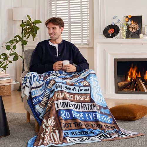 Joiedomi Fathers Day Blanket Dad Birthday Gift Soft Flannel Dad Blanket from Daughter Son for Fathers Day Anniversary Christmas 50" x 60" Blue
