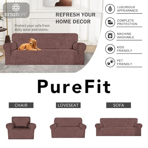 URBANLIFE Stretch Sofa Covers & Loveseat Couch Covers for Living Room Slipcover Set, 2-Pieces Machine Washable Couch Cover, Chocolate
