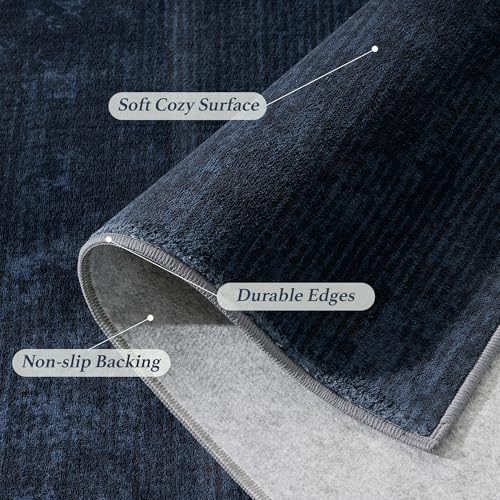 8x10 Washable Area Rug, Navy Blue Solid Area Rugs for Living Room & Bedroom