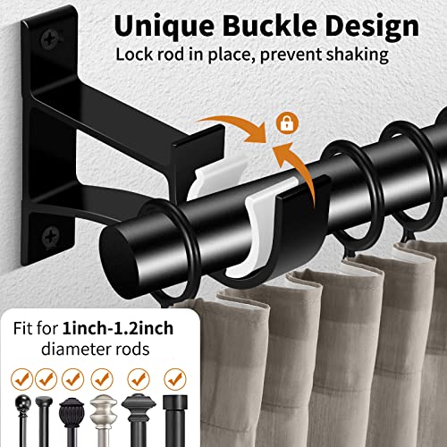 KOLAKO Curtain Rod Bracket, Heavy Duty Curtain Rod Holders Single Decorative Rod Hooks Hanger for 1 Inch Dia Rod, Black 4 Pack
