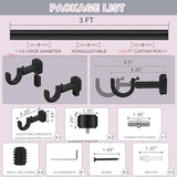 Heavy Duty Curtain Rods - 1 1/4" Large Diameter Premium Nonadjustable Curtain Rod - 36in/3ft Custom Window Treatment Rods with Durable Aluminum Brackets and End Caps,Black Finish