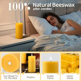 Natural Beeswax Pillar Candles,100% Pure Beeswax Candles-190 Hours Long Burning,Unscented Bees Wax Candles for Home,Prayer,Emergency,Dripless Smokeless Organic Pillar Candles Bluk-2.8x6in-2pack