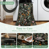 Floral Washable Runner Rug 2x8 Non Slip, Boho Flower Hallway Runner, Botanical Birds Indoor Ultra-Thin Soft Floor Carpet Runner for Kitchen Laundry Bath Room Entrance, Black