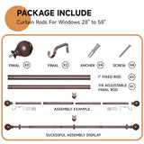 Wood Curtain Rods for Windows 28 to 48 Inches,1 inch Heavy Duty Window Curtain Rods with Imitation Wood Grain Finials,Decorative Drapery Rods Adjustable, 28"-58"(2.3-4.8ft), Bronze Wood