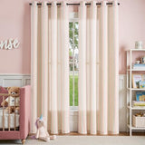 jinchan Linen Curtains for Living Room Candy Striped Curtains 84 inch Length for Baby Girls Kids Room Ticking Stripe Pattern Light Filtering Nursery Drapes Grommet Window Treatments 2 Panels Candy