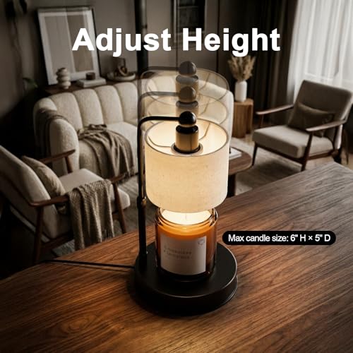 Candle Warmer Lamp with Timer, Modern Farmhouse Candle Warmer, Height Adjustable & Dimmable Electric Candle Warmer Lamp, Includes 2 Bulbs, Birthday Gift for Women, Mom, Housewarming - Flaxen