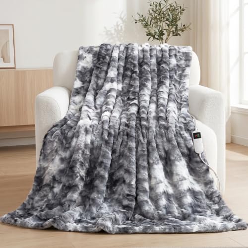 Electric Heated Blanket Twin Size 62"x84", Soft Sherpa Faux Fur Heating Blanket with 10 Adjustable Heat Settings, Fast Heating, 1-8 Hour Timer Auto Shut Off & Overheat Protection & Machine Washable