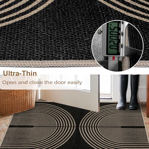 Rugalia Easy Jute Rainbow Entryway Rug, 2x3 Black Washable Non-Slip Indoor Outdoor Doormat, Boho Farmhouse Small Kitchen Rug Modern Abstract Throw Rugs for Entrance Bedroom Bathroom