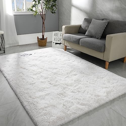 Hutha 4x6 Large Area Rugs for Living Room, Super Soft Fluffy Modern Bedroom Rug, Cream White Indoor Shag Fuzzy Carpets for Girls Kids Nursery Room Home Decor