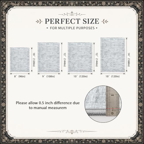 Area Rugs for Living Room Bedroom 10x12 Washable Non-Slip, Grey
