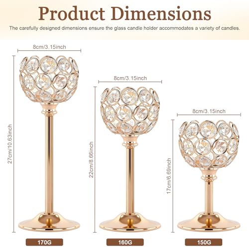 4 Set of 12 Gold Crystal Ball Candle Holders: Gold Antique Decor