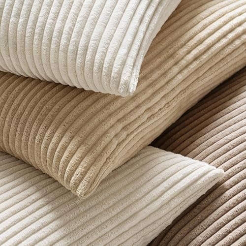 MIULEE Decorative Corduroy Pillow Covers Soft Solid Pack of 2 Cushion Cases Boho Square Throw Pillow Covers Cream White Boho Pillowcases for Couch Chair Sofa Bed Living Room Home Decor 18 x 18 Inch