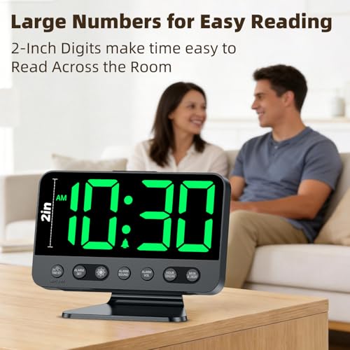 AuroraCalm Digital Alarm Clock with Large Numbers for Bedrooms: Bold Display Readable Across The Room with 5 Level Brightness - 5 Alarm Sounds 8 Night Lights for Kids Seniors Teens - Green