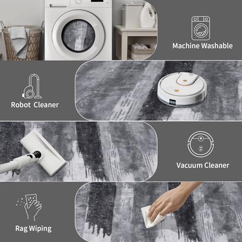 2x6 Runner Rugs for Hallway Kitchen, Modern Abstract Washable Gray