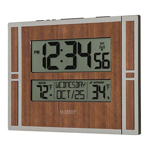 La Crosse Technology BBB86088 Atomic Digital Wall Clock with Indoor & Outdoor Temperature