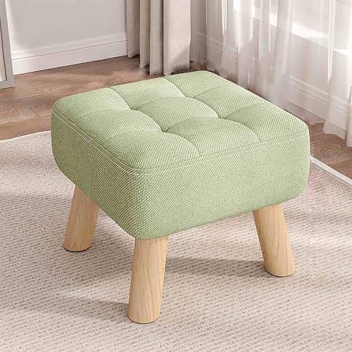 Multi-Functional Pouf with Footrest Small Upholstered Ottoman for Shoe Changing Coffee Table Makeup Vanity Leather Stool Green 30x30x26cm