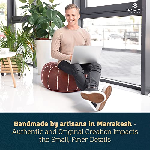 Marrakesh Gallery Genuine Leather Round Pouf Cover - Handmade Moroccan Ottoman Footstool, Unstuffed Footrest - Boho Decor - Bohemian Living Room, Bedroom, Kids Room - Housewarming Gift & Wedding