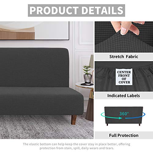 Easy-Going 100% Waterproof Futon Cover, Dual Waterproof Couch Cover for Futon, Stretch Jacquard Sofa Cover, Leakproof Furniture Protector for Kids, Pets, Dog and Cat, Dark Gray