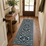 jinchan 2x5 Traditional Floral Runner Rug, Washable Rug, Midnight Blue
