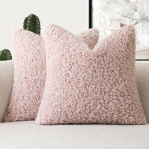 Foindtower Decorative Fuzzy Faux Fur Throw Pillow Covers 22x22 Dusty Rose