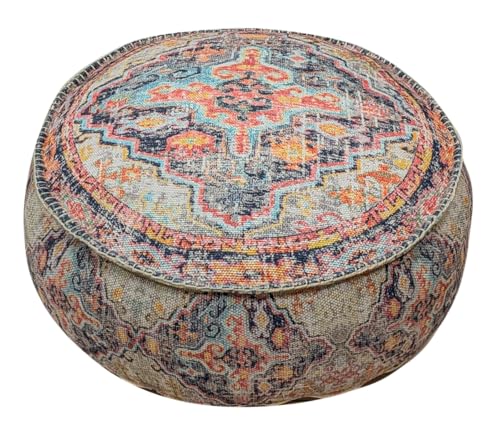 Mandala Life ART Bohemian Outdoor Floor Cushion Cover - Unstuffed 24x8 inches - Vintage Round Pouf Otttoman