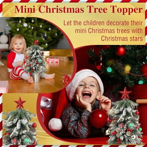 Hanaive 3 Pcs Mini Christmas Tree Topper Small Star Christmas Treetop Ornaments for Mini Tree Holiday Decorative Star for Xmas Home Decor(2.36 Inch,Glitter Red)